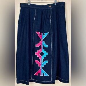 Willowbend Denim Embroidered Maxi Aztec Southwestern Prairie Y2K 90s USA 12 0452